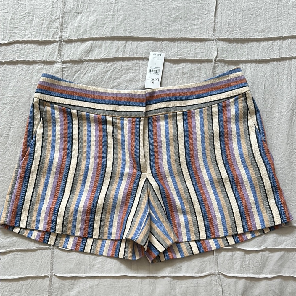 LOFT Mid Waist Blue and Pink Shorts